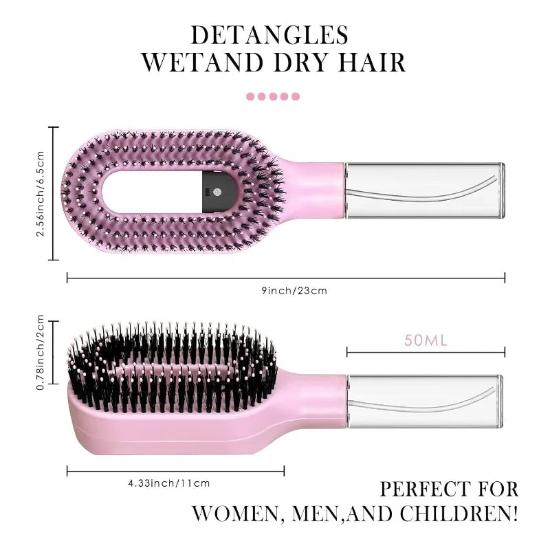 Brosse à Cheveux 2-en-1 avec Spray Brumisateur – Démêlage, Massage Cuir Chevelu & Anti-Statique