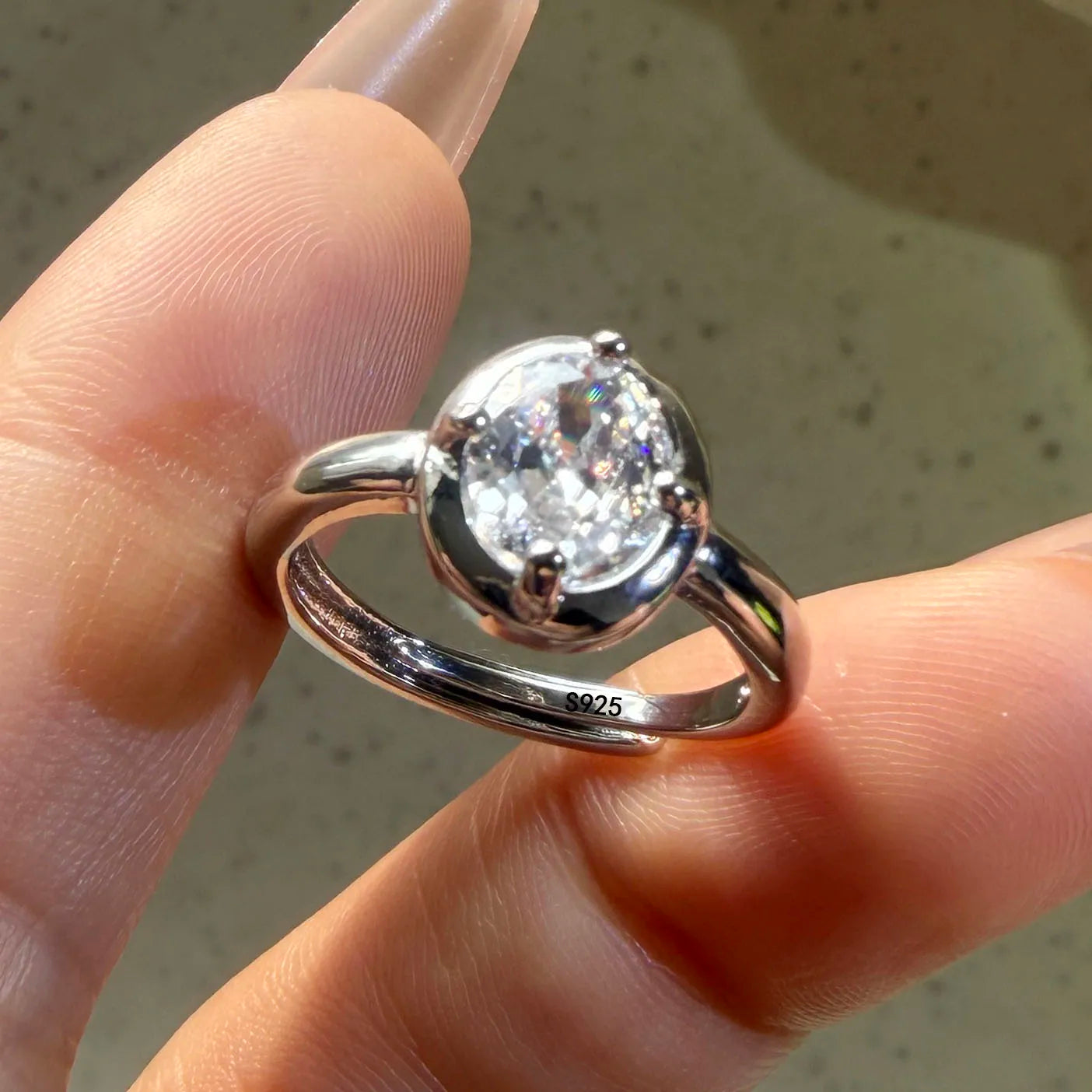 Bague Cocktail en Argent 925 & Zircon – Bijou Fin Minimaliste, Taille Ajustable, Anti-Allergie