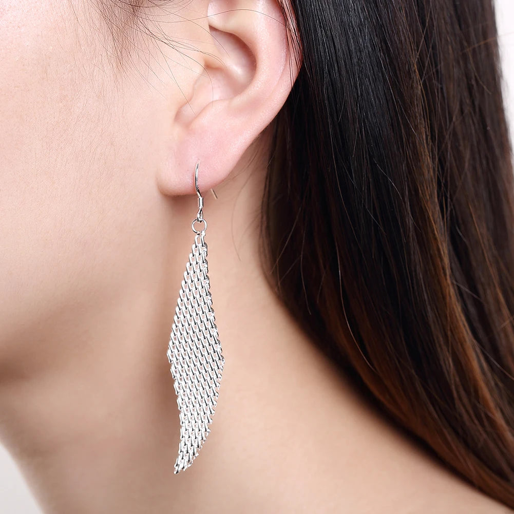 Boucles d’Oreilles Pendantes en Argent 925 Maille Tissée