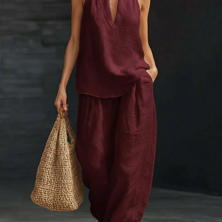 Ensemble 2 Pièces Femme Sans Manches Col V