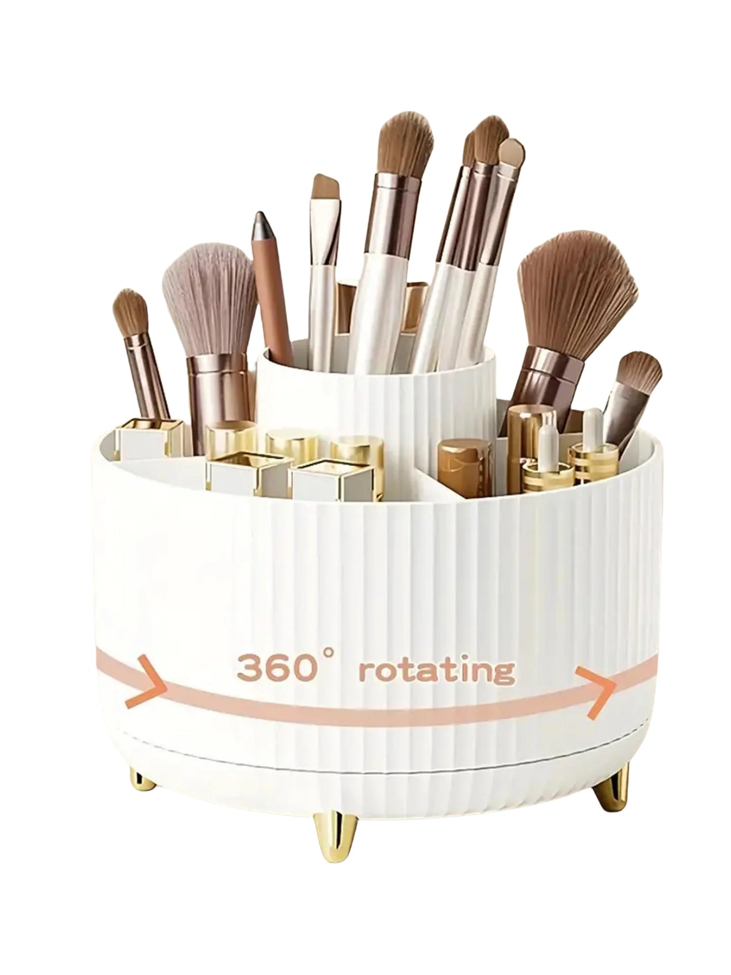 Organisateur Maquillage Rotatif 360° – 5 Compartiments, Pinceaux & Cosmétiques