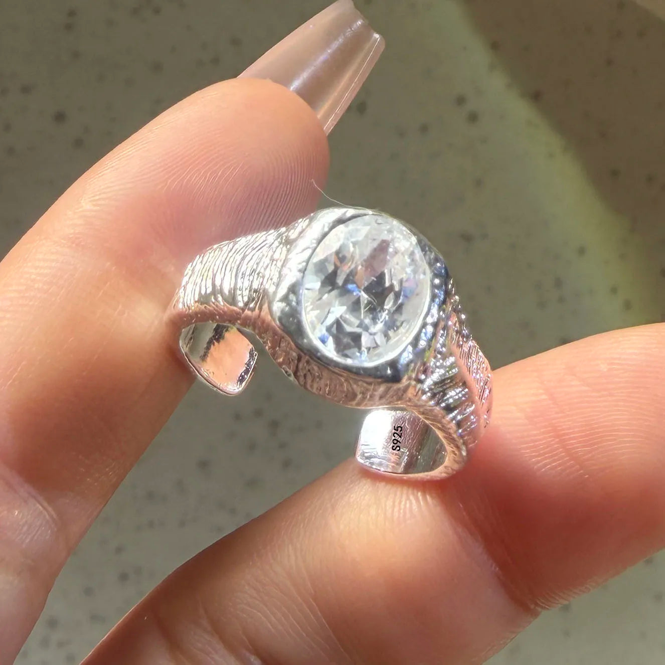 Bague Cocktail en Argent 925 & Zircon – Bijou Fin Minimaliste, Taille Ajustable, Anti-Allergie
