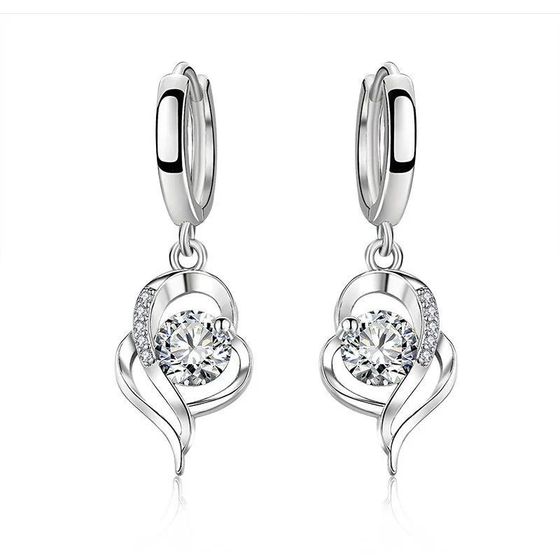 Boucles d’Oreilles Pendantes Cœur en Argent 925 – Zircon & Saphir Rose, Style Romantique, 17 Coloris