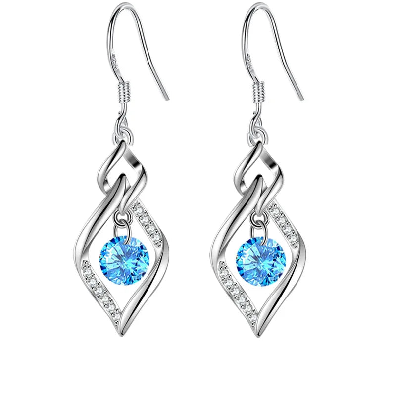 Boucles d’Oreilles Pendantes Cœur en Argent 925 – Zircon & Saphir Rose, Style Romantique, 17 Coloris
