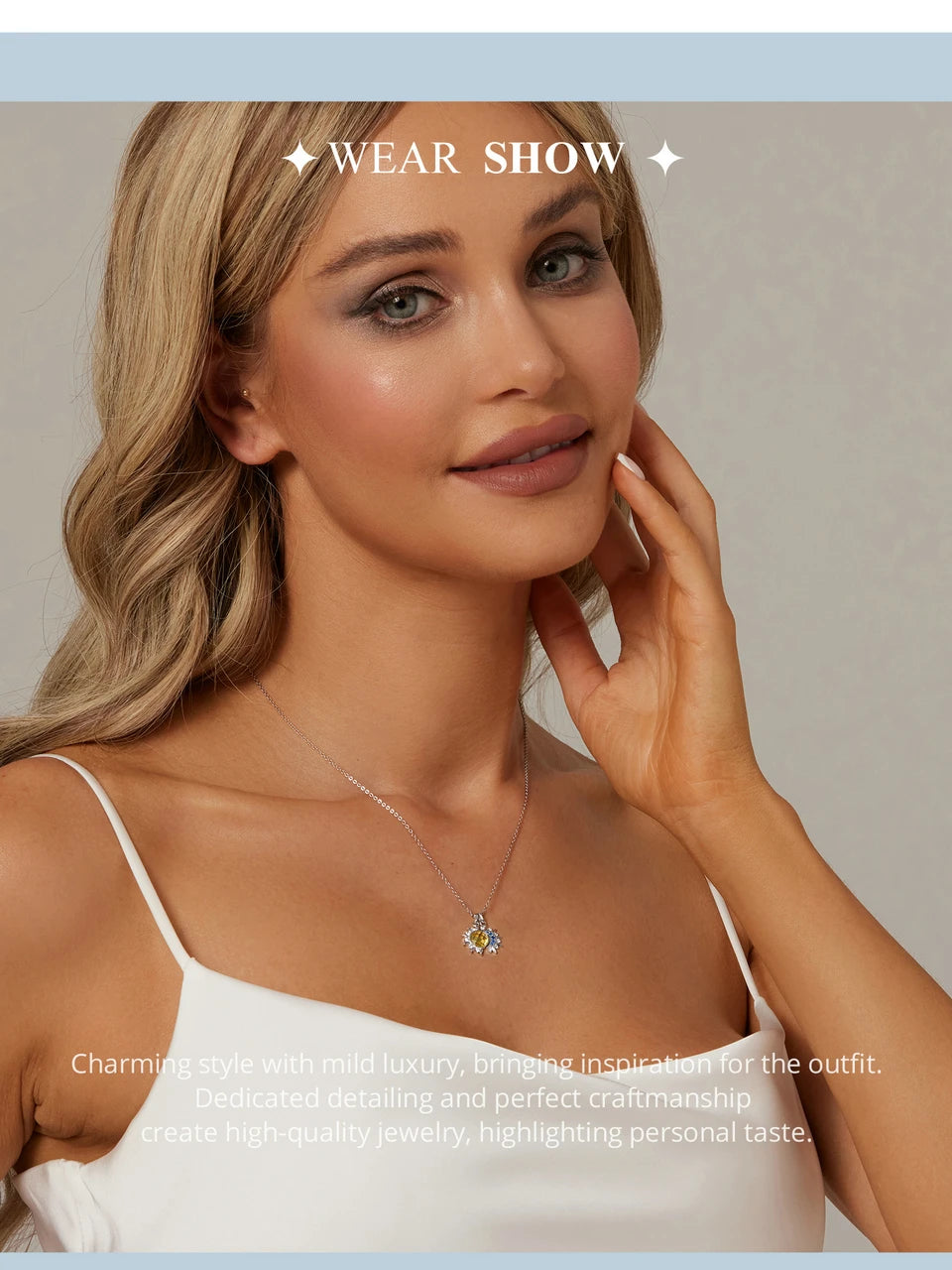 Collier Pendentif Lune & Soleil en Argent 925 – Zircon Bleu & Cristal Jaune Lumineux, Certifié GDTC | WOSTU