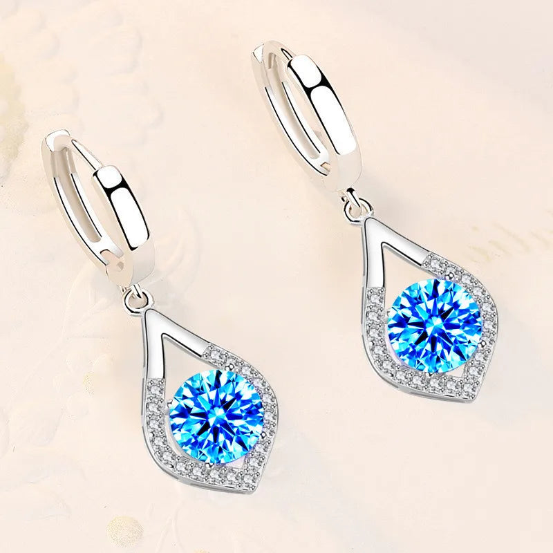 Boucles d’Oreilles Pendantes Cœur en Argent 925 – Zircon & Saphir Rose, Style Romantique, 17 Coloris