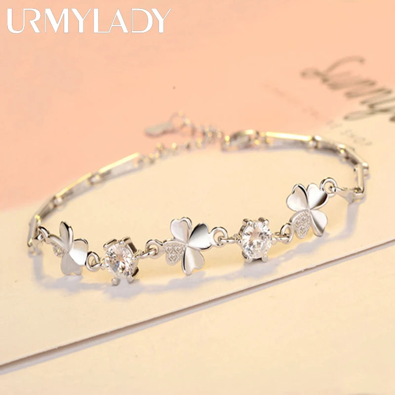 Bracelet Chaîne en Argent 925 Trèfle Porte-Bonheur & Cristaux – Bijou Fin Certifié