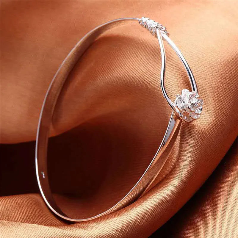 Bracelet Jonc Fleur Femme Argent 925 – Ajustable & Élégant | Aurata Style