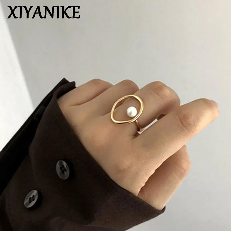 Bague Perle Vintage Géométrique Femme