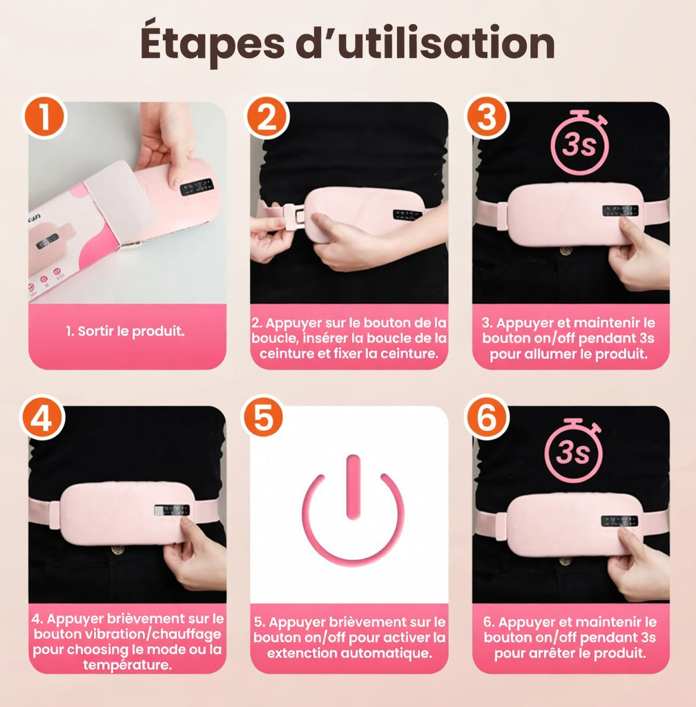 Ceinture Chauffante Menstruelle avec Massage Vibrant – Soulagement Crampes, 5 Températures