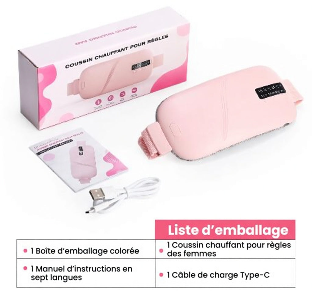 Ceinture Chauffante Menstruelle avec Massage Vibrant – Soulagement Crampes, 5 Températures